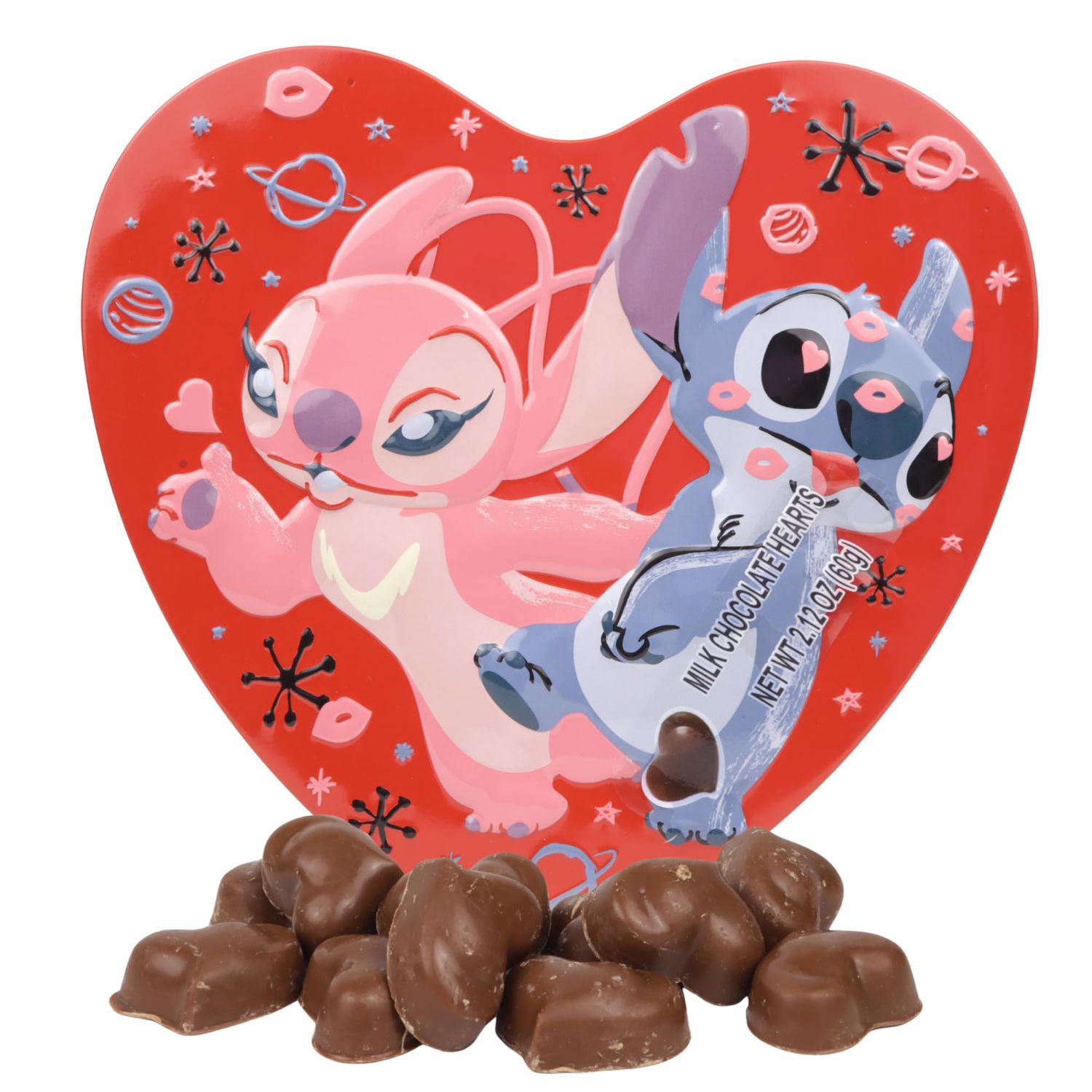 Lilo and Stitch Valentines Heart Box, 10 Individually Wrapped Milk Chocolates, Vday Candy Gift Set, 2.12 Ounces