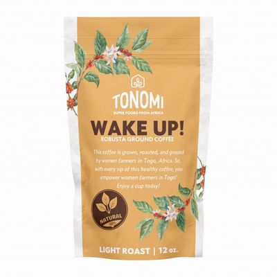 Tonomi Wake Up! Light Roast Ground Coffee - All Natural Blend with Hint of Vanilla, Chocolate Caramel - Coarse Grounds for Cold Brew or Traditional Brewing - Caffeine Packed, 12oz