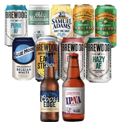 American Non-Alcoholic Beer Sampler 11 Pack - Includes Blue Moon, Brewdog, Old Milwaukee, Sam Adams, Sierra Nevada, Coors, and Lagunitas - Premium Alcohol-Free Beers from Top U.S. Breweries