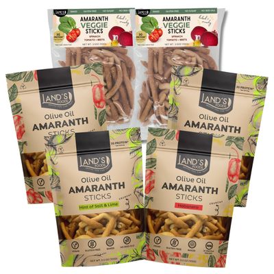 Amaranth Flour Baked Sticks With Olive Oil (Low Sodium). Extra Crunchy Grain Free Vegan Snack. Plant Based Protein (Variety snack pack of 6)