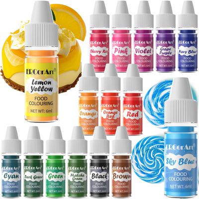 Food Coloring Liquid - ERCorArt 16 Colors Food Coloring, Food Grade Food Dye, Tasteless Food Color Set for Cake Decorating, Easter Egg, Cooking, Fondant - 0.25 Fl Oz
