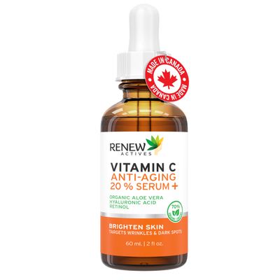 RENEW ACTIVES Vitamin C Serum - Brightening Anti-Aging Formula - Reduces Dark Spots, Fine Lines Wrinkles - Promotes Even Skin Tone - Hydrating Antioxidant Protection - Made in Canada - 2 fl oz