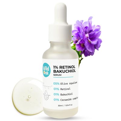 WildOak 1 Retinol Bakuchiol Face Serum With Ceramides Olive Squalane Anti-Aging Skin Texture Improvement Boosts Smoothness Restoration Face Serum for Women Men 1.01 fl oz
