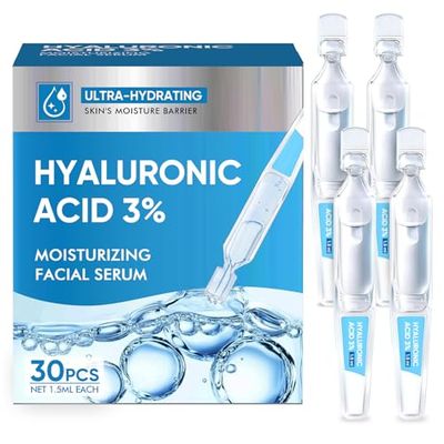 HIPFATE Ultra-Hydrating Serum, 3 Hyaluronic Acid Tube for Face Smoother Softer Skin, Pre-makeup Skin Care Hydrating Essence, 30 Pack