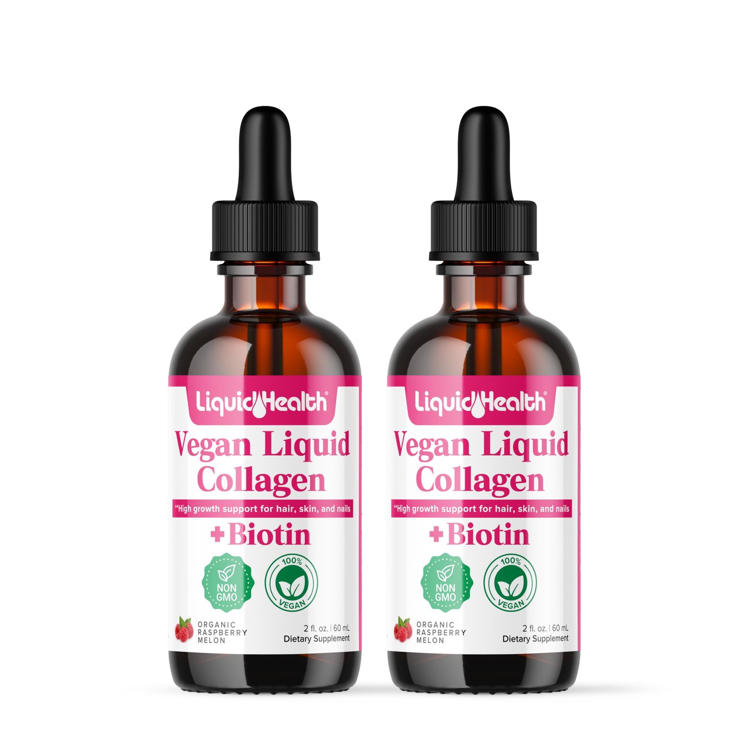 LIQUIDHEALTH 100 Vegan Collagen Plus Biotin 100,000mcg Liquid Drops - Plant-Based Liquid Collagen for Women, Men - Hair Nail Growth, Skin Health, Boosts Metabolism - Non-GMO, Sugar Free (2 Pack)