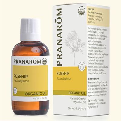 Pranarom - USDA Certified Organic Cold-Pressed Rosehip Virgin Plant Oil - 2 fl oz Glass Bottle - for Anti-Aging, Helps Acne Scar, Massaging, Face, Hair Skin, Unisex