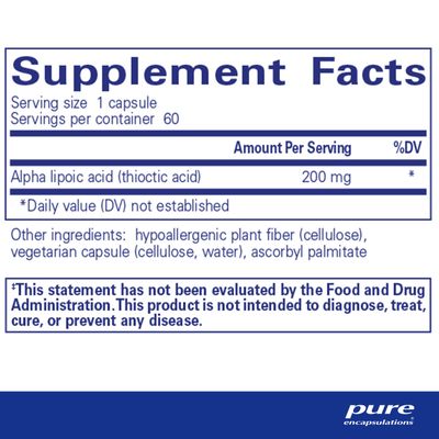 Pure Encapsulations Alpha Lipoic Acid 200 mg - 200mg ALA - Liver Antioxidant Support - for Nerve Health Carb Metabolism - Vegan Non-GMO Supplement - 60 Capsules