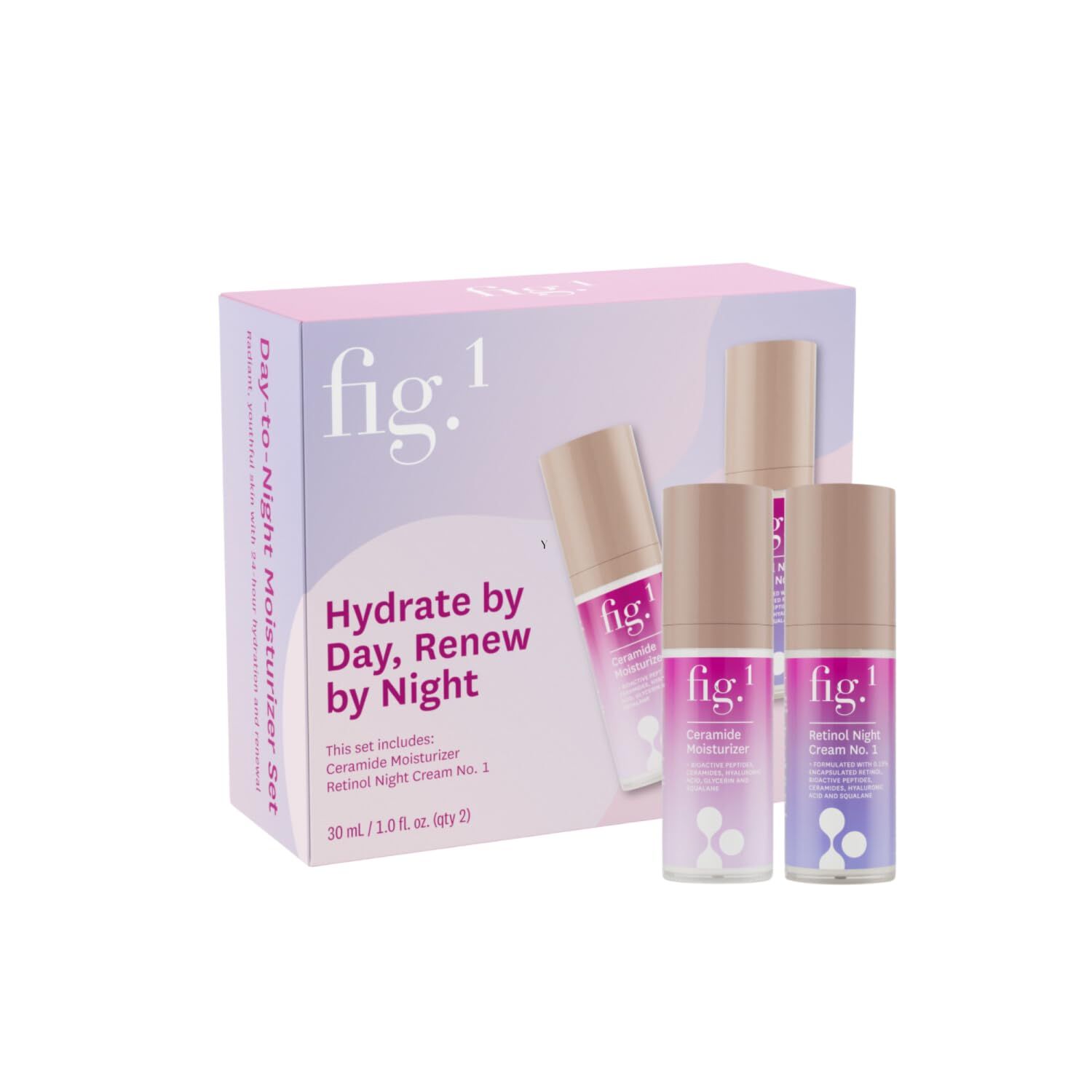 Fig.1 Day-to-Night Moisturization, 24-Hour Hydration Skincare Gift Set - Travel Trial Size - Includes Ceramide Moisturizer (30ml) Retinol Night Cream (30ml)