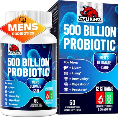 Probiotics for Men, 500 Billion CFU 12 Mens Probiotic for Digestive Health 4 Organic Prebiotic Fiber, for Digestive, Gut, Immune Health, Bloating, Gas, Energy Support, Shelf Stable - 60 Capsules