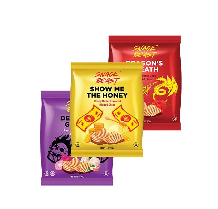 Rippled Seasoned Potato Chips Snacks Crisps Variety Pack 1.5 OZ (6 Pack) - The Unholy Trinity - Rippled Ridged - Gluten Free Kosher