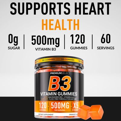 Vitamin B3 Gummies Niacinamide 500mg - 120 Gummies Supplement For Adults Vitamins A E - Flush Free Niacin 500mg for Skin, Energy Metabolism - Vegan, Non-GMO, Sugar Free - 2-Month Supply