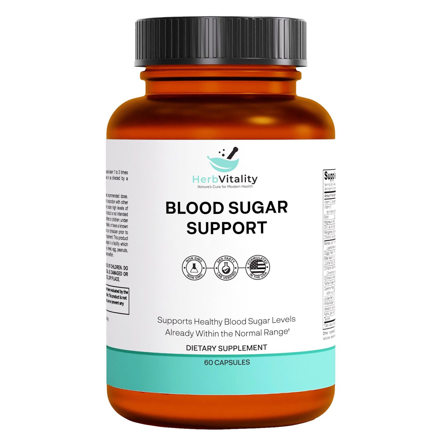 Herb Vitality Blood Sugar Support Supplement with Cinnamon, Bitter Melon - Supports Healthy Blood Sugar Levels Already Within Normal ranges Licorice Root Extract - 60 Capsules
