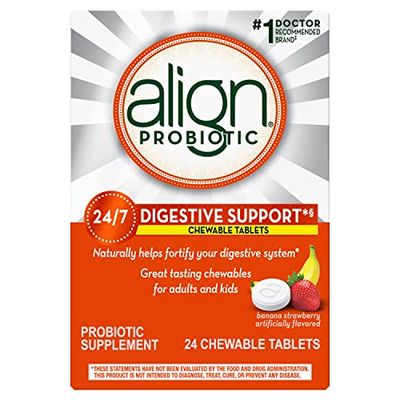 Align Probiotic, Chewable Probiotic Tablets for Women and Men, Fortify Your Digestive System 247 with Healthy Bacteria, 1 Recommended Probiotic by Doctors and Gastroenterologists, 24 Tablets