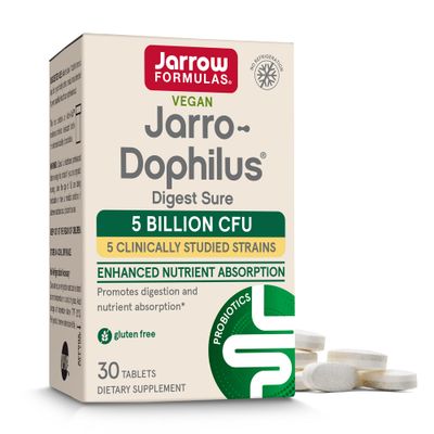Jarrow Formulas Jarro-Dophilus Digest Sure Tablets, 5 Billion CFU Supplement for Immune Support, 30 Bilayer Tablets, 30 Day Supply