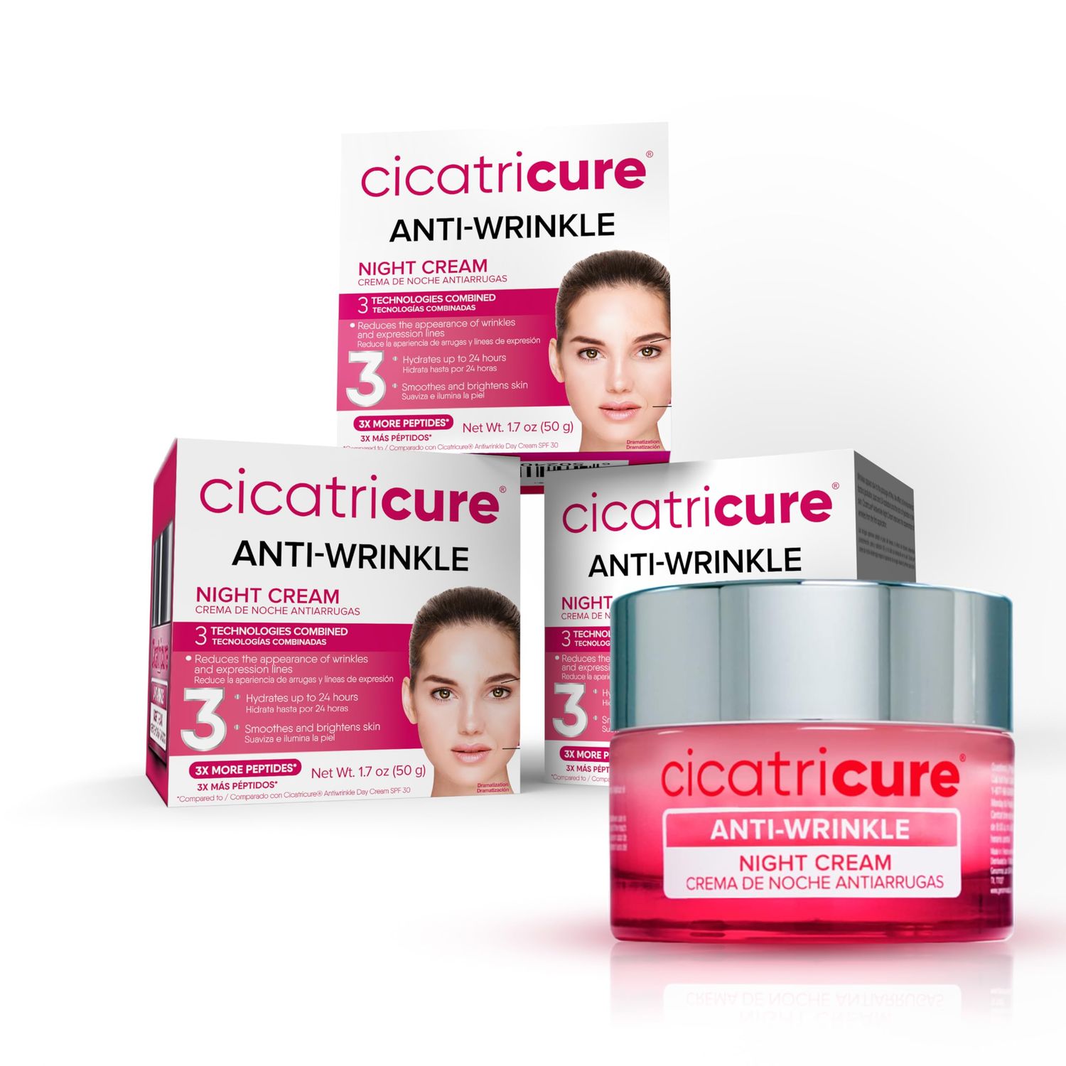 Cicatricure Anti-Wrinkle Night Face Cream: Intensive Overnight Aging Care, Moisturizes Reduces Fine Lines, Advanced Anti-Aging Formula, 3-Pack, 1.7 oz Each