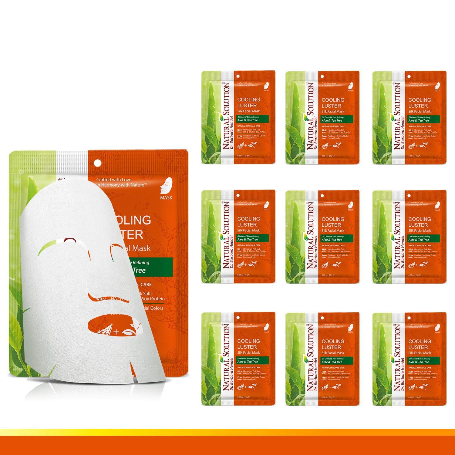 Natural Solution Cooling Luster Silk Facial Mask With Aloe Tea Tree,Deep Pore Cleansing Face Mask,Instant Brightening and Hydrating - 10 PK