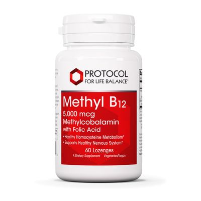 Protocol Methyl B12 5,000mcg - Vitamin B12 for Homocysteine Metabolism - Supports Brain Health Healthy Nervous System - Kosher, Halal Vegan - 60 Lozenges