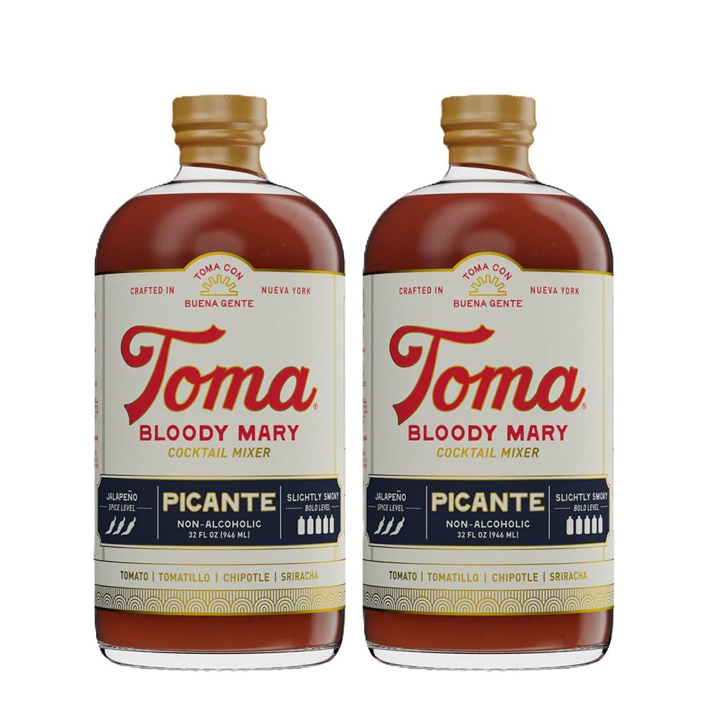 Toma Bloody Mary - PICANTE - Craft Cocktail Mixer 32oz (2 Pack) - Non-Alcoholic - Gluten Free - Vegan - No Added Preservatives - No MSG - Low Sodium