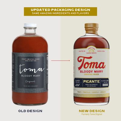 Toma Bloody Mary - PICANTE - Craft Cocktail Mixer 32oz (2 Pack) - Non-Alcoholic - Gluten Free - Vegan - No Added Preservatives - No MSG - Low Sodium