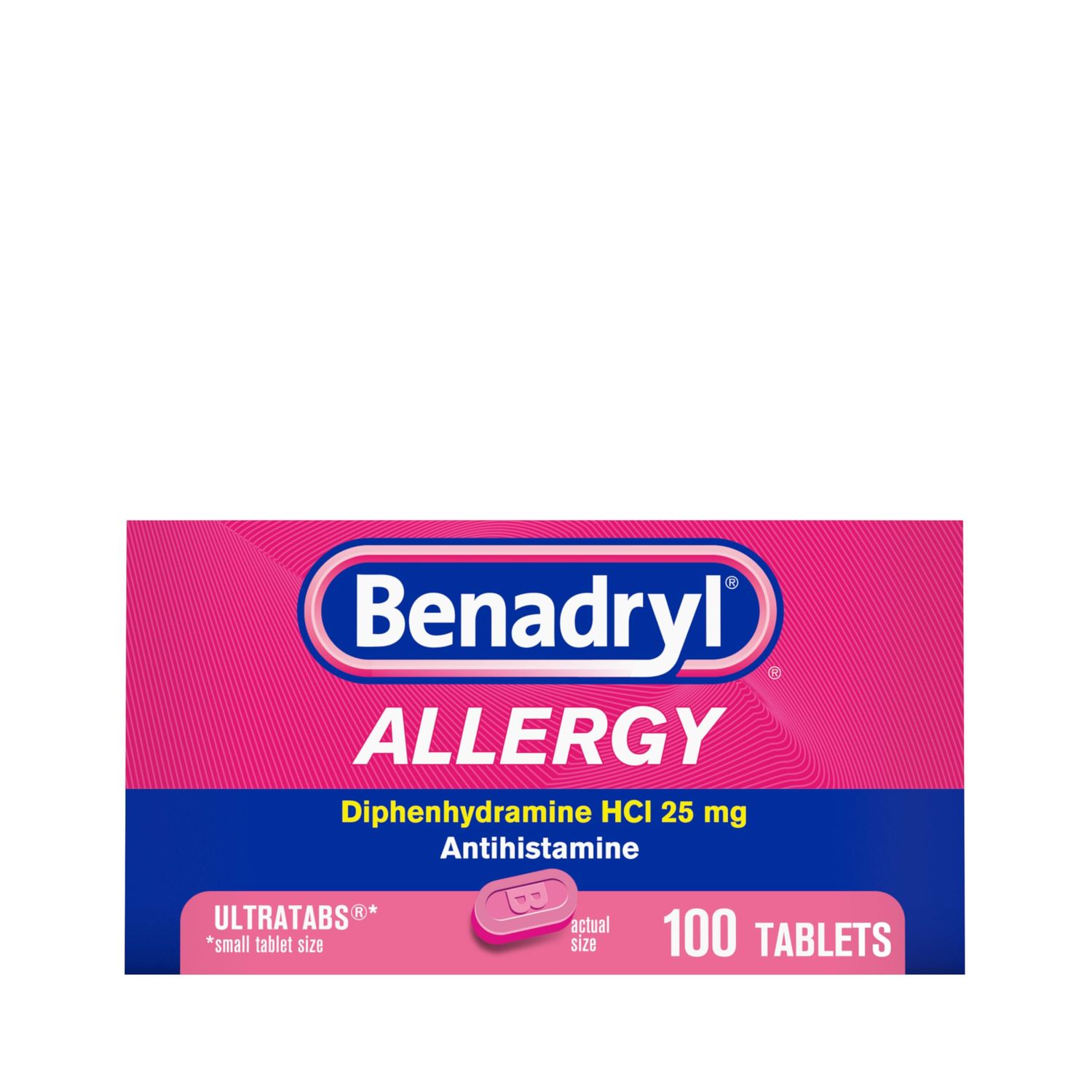 Benadryl Ultratabs Antihistamine Allergy Relief Medicine, Diphenhydramine HCl Tablets For Relief of Cold Allergy Symptoms Such as Sneezing, Runny Nose, Itchy Eyes Throat, 100 ct