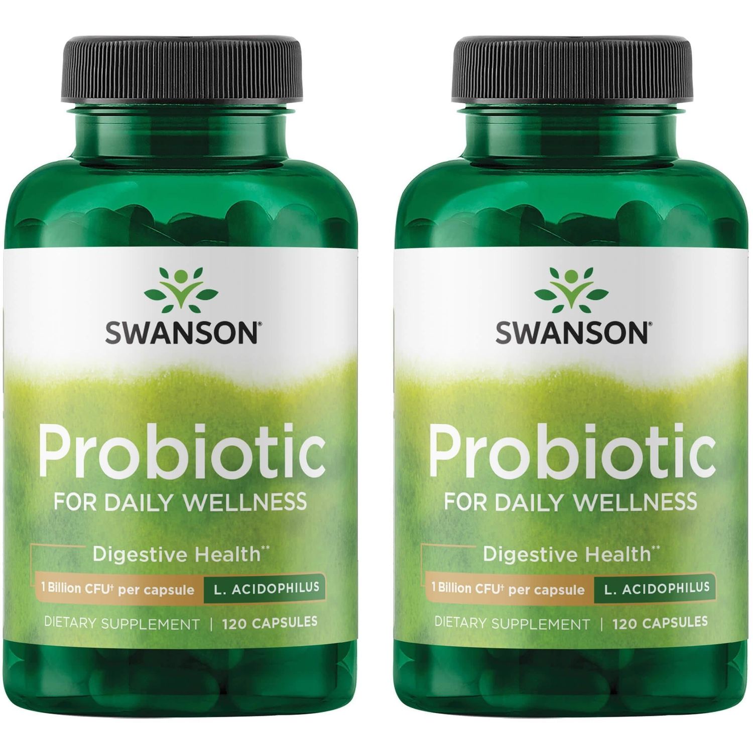 Swanson Probiotic - Digestive Health Supplement w 1 Billion CFU per Capsule - Natural Formula Supporting Bowel Regularity Daily Wellness - (120 Capsules) (2 Pack)