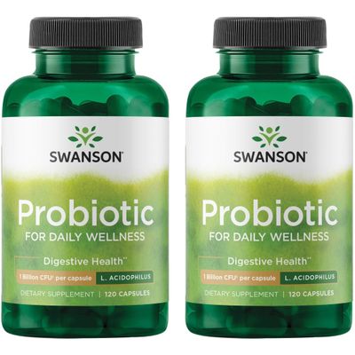 Swanson Probiotic - Digestive Health Supplement w 1 Billion CFU per Capsule - Natural Formula Supporting Bowel Regularity Daily Wellness - (120 Capsules) (2 Pack)