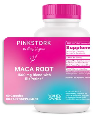 Pink Stork Maca Root Capsules for Women - Energy and Mood Support for Women, 1500 mg Organic Maca Root BioPerine, Hormone Balance Energy, PMS, Perimenopause, Menopause - 60 Capsules