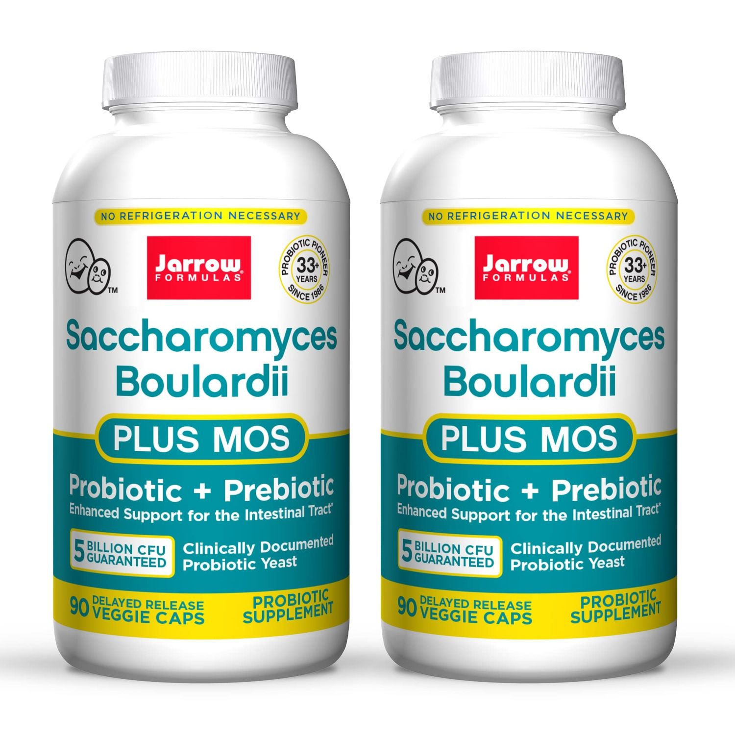 Jarrow Formulas Saccharomyces Boulardii MOS - 5 Billion Viable Organisms Per Serving - 90 Delayed Release Veggie Caps, 2 Pack - Probiotic Prebiotic - Intestinal Tract Support - Up to 180 Servings