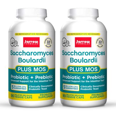 Jarrow Formulas Saccharomyces Boulardii MOS - 5 Billion Viable Organisms Per Serving - 90 Delayed Release Veggie Caps, 2 Pack - Probiotic Prebiotic - Intestinal Tract Support - Up to 180 Servings
