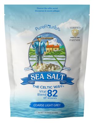 Pure Flourish Sea Salt - The Celtic Way 1.1 LB Certified French Harvest Import Organic Unrefined Rich in 82 Essential Minerals Hand Harvested Light Grey Celtic Salt Crystals from France