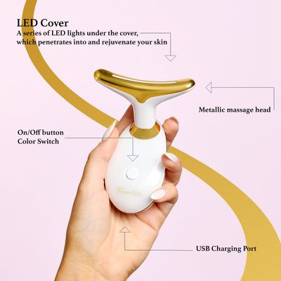 Forever Ms. 7-Color Face Neck Massager with Vibration, Rechargeable Home Therapy Tool - Red-Light-Therapy for Face and Neck - 7-in-1 Beauty Device