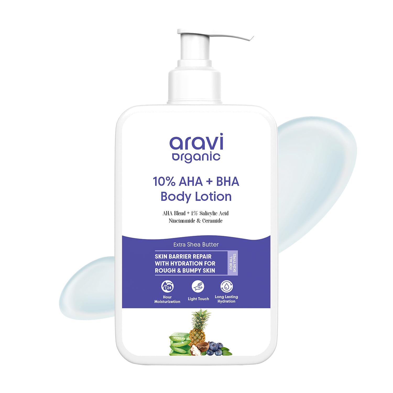 Aravi Organic 10 AHA 1 BHA Exfoliating Body Lotion - Glycolic Lactic Acid Body Lotion with Niacinamide - Smooths Rough Bumpy Skin with Anti-Aging - 6.76 Fl Oz 200ml