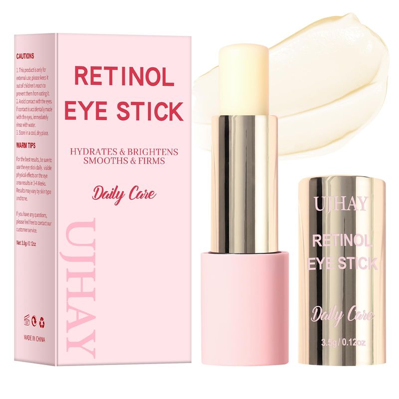 UJhay Retinol Eye Stick, Anti-Aging Eye Cream for Wrinkles, Dark Circles, Puffiness Bags Under Eyes, All-in-one Multi Eye Balm with Caffeine, Vitamin C, Hydrating Firming Skin