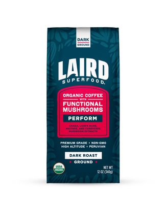 Laird Superfood Peruvian Dark Roast Coffee with Functional Mushrooms, Certified Organic Peruvian Ground Coffee Beans, Gluten-Free, Dairy-Free, Non-GMO, Paleo, Keto Friendly, 12 oz. Bag