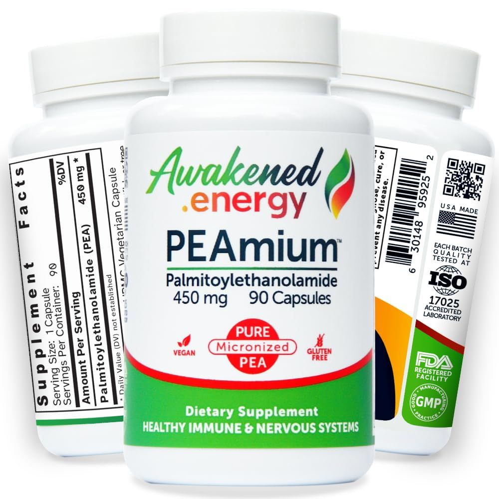 Palmitoylethanolamide 450mg Comfort Mobility Nerves Cognitive Immune Support - Micronized High Absorption - All Natural Pea - USA Made - No Additives or Excipients - 90 Vegan Capsules Supplement