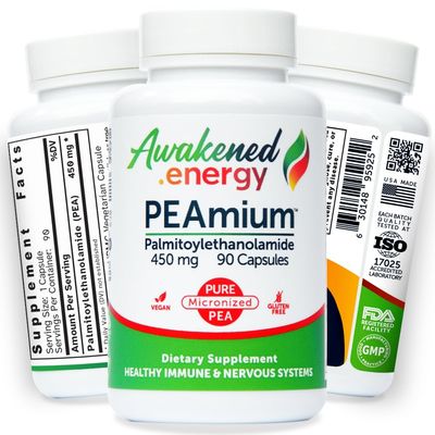 Palmitoylethanolamide 450mg Comfort Mobility Nerves Cognitive Immune Support - Micronized High Absorption - All Natural Pea - USA Made - No Additives or Excipients - 90 Vegan Capsules Supplement