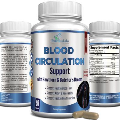 YUMMYVITE Blood Circulation Supplement - with Hawthorn, Butchers Broom, Horse Chestnut, Arginine, Diosmin, Varicose Veins Treatment, Circulation Support - 90 Capsules