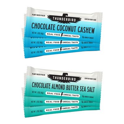 Thunderbird Bars Energy Snack, Gluten-Free with Protein, Healthy Real Food, Vegan Paleo Non-GMO, No Added Sugar, Chocolate Lovers Variety Flavor Pack (6 Count, 3 of Each Flavor, 1.7 oz. Bars)