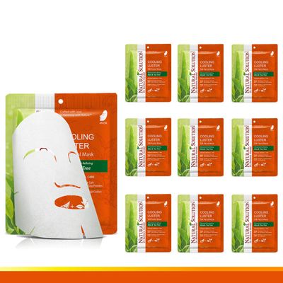 Natural Solution Cooling Luster Silk Facial Mask With Aloe Tea Tree,Deep Pore Cleansing Face Mask,Instant Brightening and Hydrating - 10 PK