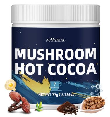 JUYIHEAL Mushroom Hot Cocoa with Melatonin, Reishi, Glycine, Cacao, L-Theanine, Chicory to Help Fall Asleep Stress Relief, Sleep Supplement(7 Servings)