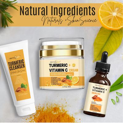 Dermaxgen Turmeric Complete Facial Care Kit - Organic Glowing Skin Anti-Aging, Rejuvenating, Boosting Collagen Hydrating - Day Night Brightening Skincare Gift Set