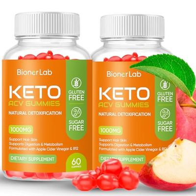 BionerLab Keto ACV Gummies - Sugar Gluten Free Pro Active Super Apple Cider Vinegar Supplement for Men Women - Digestion Metabolism Hair Skin Health (1000MG)