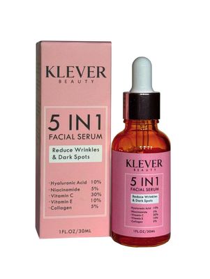 KLEVER Beauty 5-in-1 Facial Serum with Hyaluronic Acid, Collagen, Vitamin C, Vitamin E and Niacinamide
