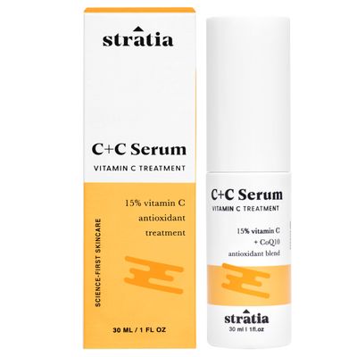 Stratia CC Vitamin C Serum - 15 Potent Formula with 10 L-Ascorbic Acid for Bright, Even-Toned Skin - Non-Irritating, Water-Free Antioxidant Face Cream, 1 Fl Oz