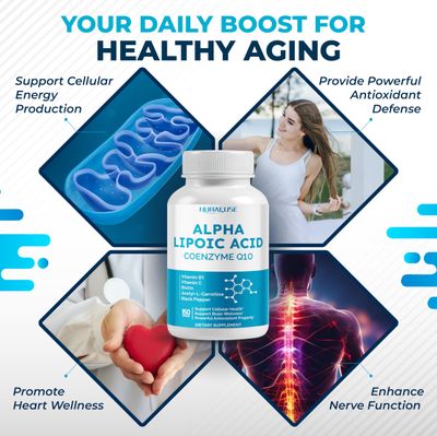 NURAFUSE Alpha Lipoic Acid with Coenzyme Q10, Vitamin B, Vitamin C, Biotin, Acetyl-L-Carnitine - Support Cellular Health, Brain Wellness - Made and Tested in The USA