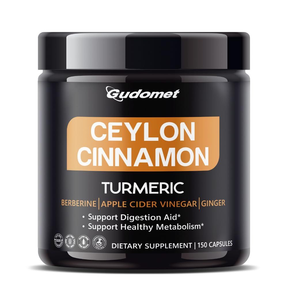 Premium Ceylon Cinnamon with Turmeric, Berberine, Apple Cider Vinegar Ginger - Supports Digestion Healthy Metabolism -150 Capsules- Made in The USA