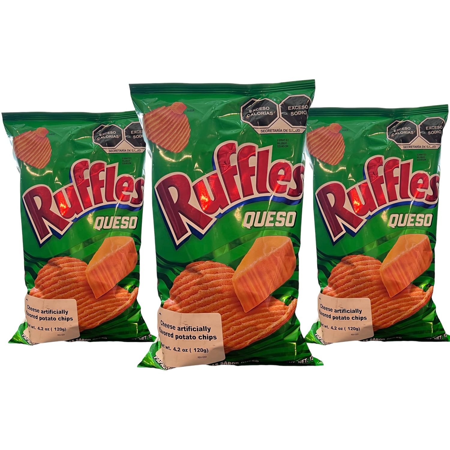 Ruffles Queso (3 Pack) 4.2oz - Mexican Large Chips -Frituras Botanas Mexicanas Bolsa Gande