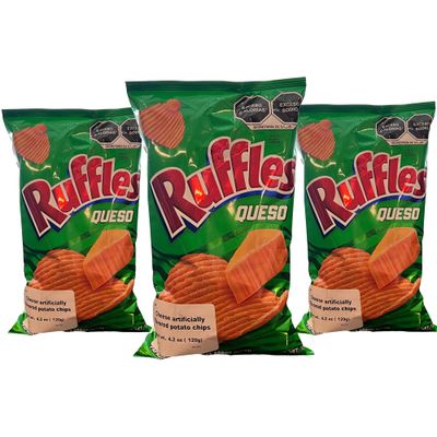 Ruffles Queso (3 Pack) 4.2oz - Mexican Large Chips -Frituras Botanas Mexicanas Bolsa Gande
