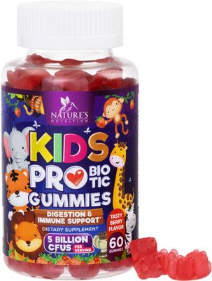 Kids Probiotic Gummies - Chewable Daily Probiotics for Kids Ages 3 - Natural Digestive Health Immune Support Vitamin - Vegan, Gluten Soy Dairy Free, Berry Flavored, Shelf Stable - 60 Gummies