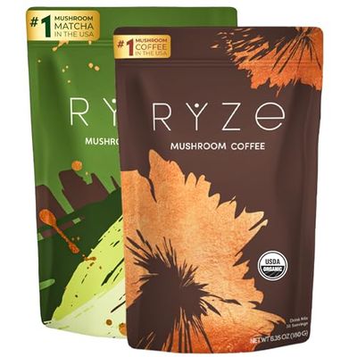 RYZE All Day Energy Bundle with Mushroom Coffee Mushroom Matcha, USDA Organic with 6 Adaptogenic Mushrooms MCT Oil and Japanese Matcha for Better Energy, Focus, Digestion, Immunity, 60 serving